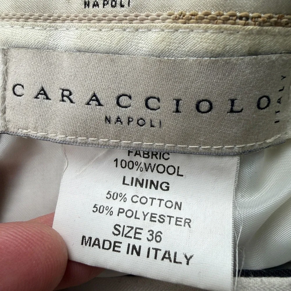 Caracciolo Napoli Mens Black‎ 100% Wool Pleated Cuffed Dress Pants Size 36 Italy